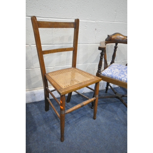 1318 - A EDWARDIAN MAHOGANY AMERICAN ROCKING CHAIR, along with an Edwardian corner and a bergère chair (Con... 