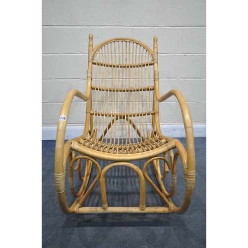 1328 - A MID CENTURY ROHE NOORDWOLDE STYLE BAMBOO ROCKING CHAIR (condition:-slightly worn finish)