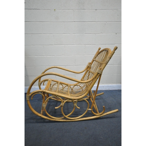 1328 - A MID CENTURY ROHE NOORDWOLDE STYLE BAMBOO ROCKING CHAIR (condition:-slightly worn finish)