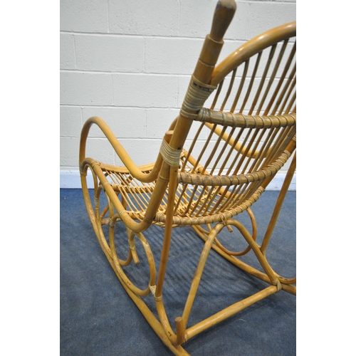 1328 - A MID CENTURY ROHE NOORDWOLDE STYLE BAMBOO ROCKING CHAIR (condition:-slightly worn finish)