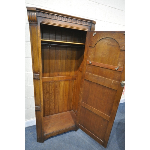 1336 - AN EARLY TO MID  20TH CENTURY PANELLED OAK SINGLE DOOR HALL ROBE, width 79cm X depth 41cm x height 1... 