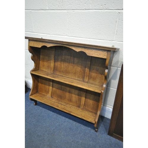 1347 - A SELECTION OF BOOKCASES/CABINETS, to include an oak glazed hanging bookcase, a panelled two door ca... 