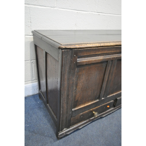 1349 - A GEORGIAN OAK PANELLED MULE CHEST, with two drawers, width 115cm x depth 54cm x height 69cm (condit... 