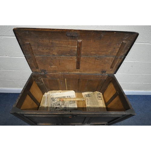 1349 - A GEORGIAN OAK PANELLED MULE CHEST, with two drawers, width 115cm x depth 54cm x height 69cm (condit... 