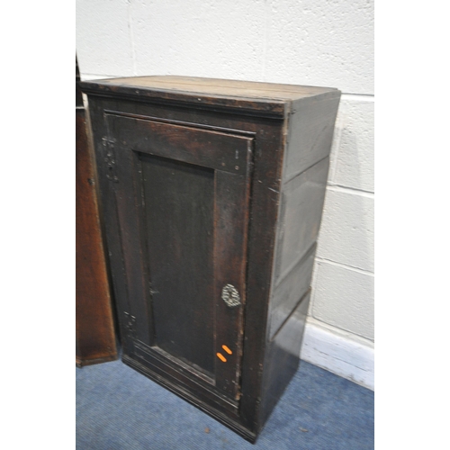 1352 - A GEORGIAN PANELLED OAK SINGLE DOOR CUPBOARD, width 51cm x depth 30cm x height 87cm, along with a Ge... 