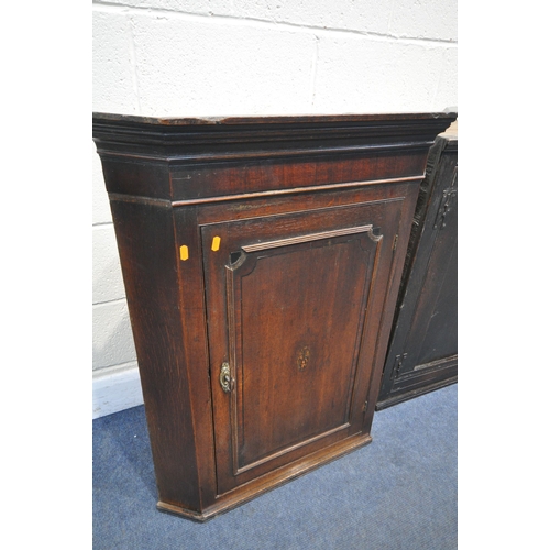 1352 - A GEORGIAN PANELLED OAK SINGLE DOOR CUPBOARD, width 51cm x depth 30cm x height 87cm, along with a Ge... 