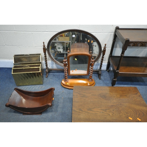 1357 - A SELECTION OF OCCASIONAL FURNITURE, to include two brass magazine racks, a small oval mirror, a Vic... 