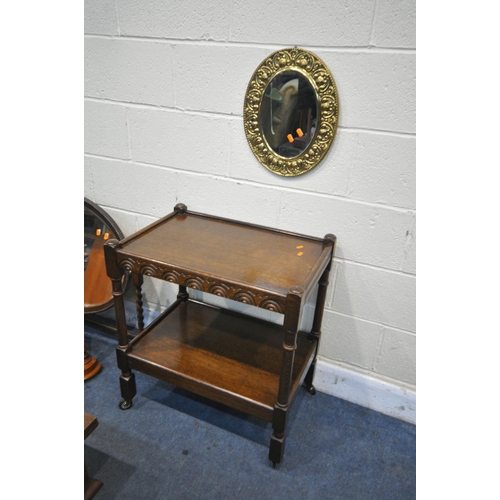 1357 - A SELECTION OF OCCASIONAL FURNITURE, to include two brass magazine racks, a small oval mirror, a Vic... 