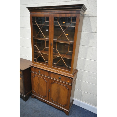 1363 - A MAHOGANY GLAZED TWO DOOR BOOKCASE, width 92cm x depth x  323cm x 1804cm, along with a two door cab... 