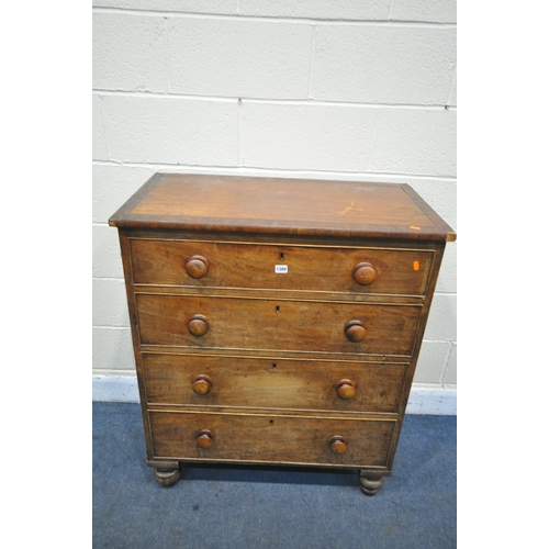 1366 - A GEORGIAN MAHOGANY CROSSBANDED CHEST OF FOUR DRAWERS, width 87cm x depth 49cm x height 104cm (condi... 