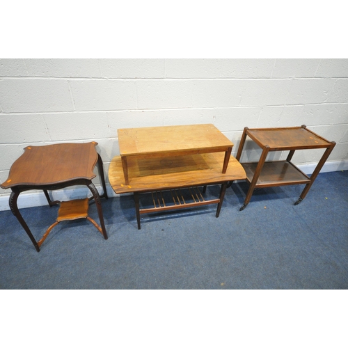 1368 - A MID-CENTURY TEAK COFFEE TABLE, length 108cm x depth 50cm x height 48cm, a low teak coffee table, a... 