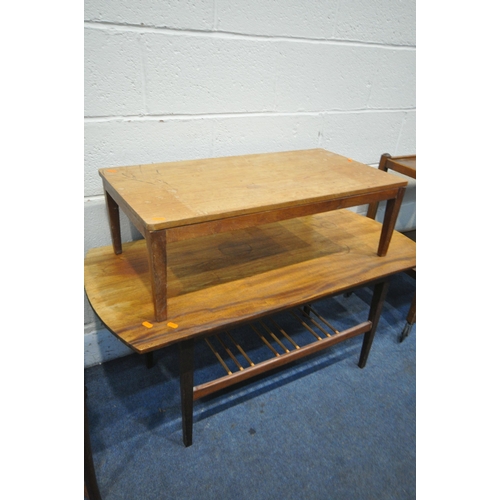 1368 - A MID-CENTURY TEAK COFFEE TABLE, length 108cm x depth 50cm x height 48cm, a low teak coffee table, a... 