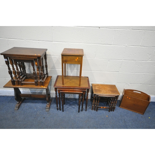 1369 - A SELECTION OF OCCASSIONAL FURNITURE, to include two oak nest of three tables, a mahogany nest of th... 