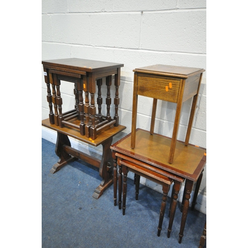 1369 - A SELECTION OF OCCASSIONAL FURNITURE, to include two oak nest of three tables, a mahogany nest of th... 