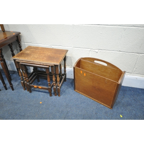 1369 - A SELECTION OF OCCASSIONAL FURNITURE, to include two oak nest of three tables, a mahogany nest of th... 