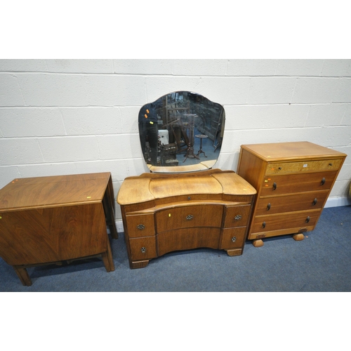 1371 - THREE VARIOUS ART DECO FURNITURE ITEMS, to include a tall chest of four drawers, width 75cm x depth ... 