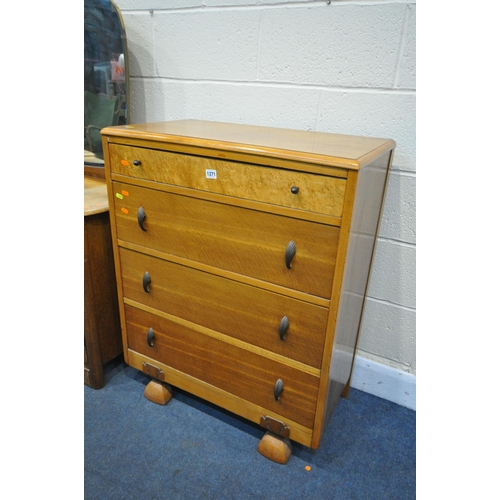 1371 - THREE VARIOUS ART DECO FURNITURE ITEMS, to include a tall chest of four drawers, width 75cm x depth ... 