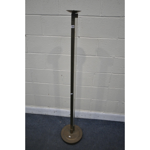 1383 - A MID CENTURY BRASS AND GLASS STAND, height 156cm