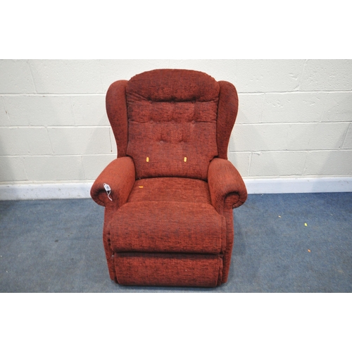 1387 - A RED UPHOLSTERED ARMCAHIR