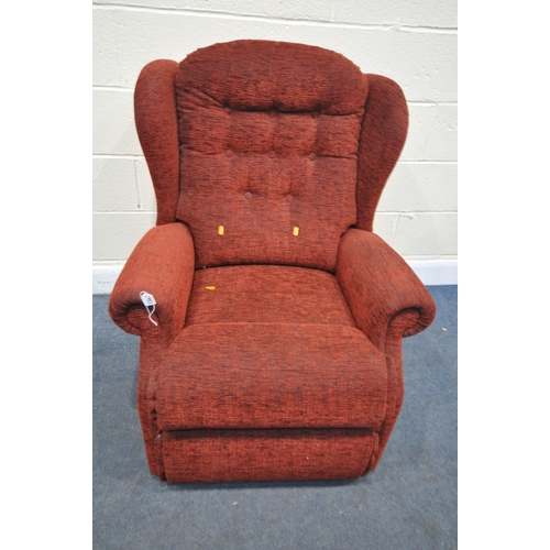 1387 - A RED UPHOLSTERED ARMCAHIR