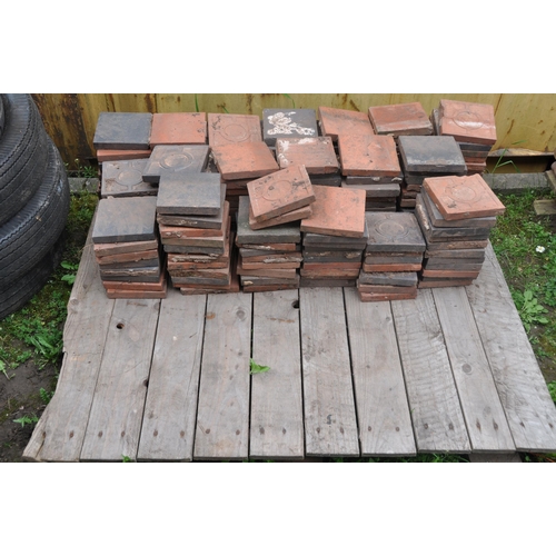 1003 - A QUANTITY OF WEATHERED VINTAGE GARDEN/PATHING TILES, in two colours (on a pallet, approx 160)