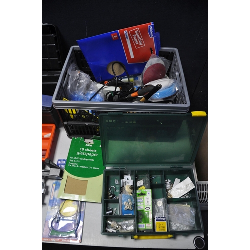 1052 - A TRAY AND TOOLBOX OF TOOLS to include sandpaper, tin snips, hammer, screws, nails, pins, Homebase a... 