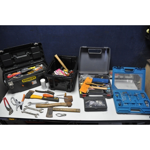 1071 - A COLLECTION OF HANDTOOLS to include a plastic toolbox containing screwdrivers, Allen keys, socket s... 