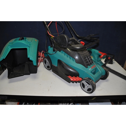 1088 - A BOSCH ROTAK37 LAWNMOWER with grass box along with a Bosch AHS-41ACCU cordless hedge trimmer (both ... 