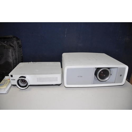 1110 - A SANYO PLV-2700 PROJECTOR with no power cable, Sanyo PLC-WXU300 with no power cable and a Benq PB-2... 