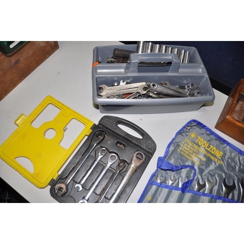 1120 - A QUANTITY OF HAND TOOLS to include a tray of spanners to include open end, ring and adjustable span... 