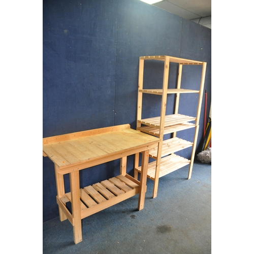 1140 - A PINE WORKBENCH with undershelf measuring width 117cm x depth 54cm x height 98cm along with a pair ... 