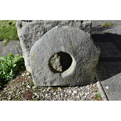 951 - TWO PARTIAL VINTAGE QUIRN STONE,  87cm and 85cm in diameter respectively thickness 12cm (some losses... 