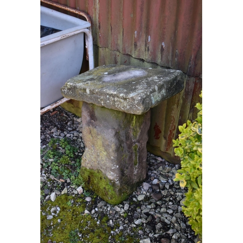 978 - A SANDSTONE BLOCK COLUMN AND SANDSTONE RECTANGULAR TOP 65cm high( this lot is not sold on site, view... 