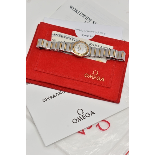 100 - A LADYS 'OMEGA' CONSTELLATION WRISTWATCH, quartz movement, round mother of pearl dial, signed 'Omega... 