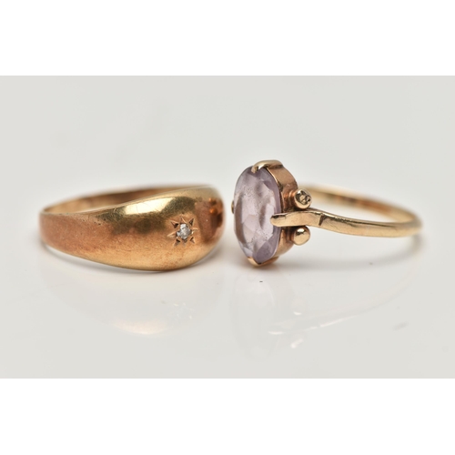 109 - TWO GEM SET RINGS, the first a polished dome with a star set single cut diamond, hallmarked 9ct Birm... 