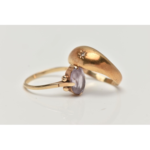 109 - TWO GEM SET RINGS, the first a polished dome with a star set single cut diamond, hallmarked 9ct Birm... 