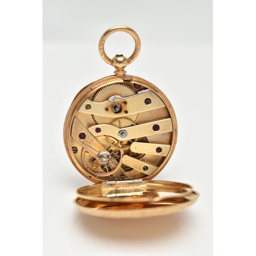 118 - A LADYS YELLOW METAL OPEN FACE POCKET WATCH, key wound, round gold floral detailed dial, Roman numer... 