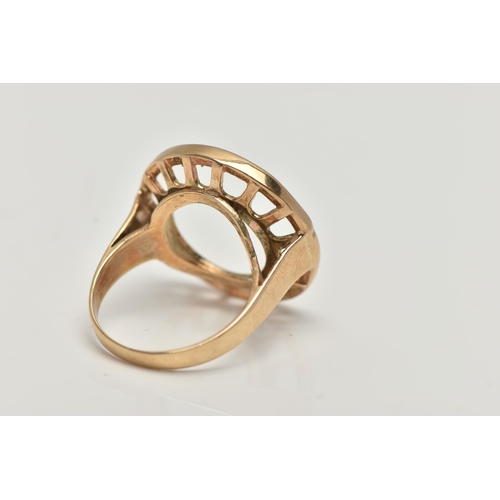 120 - A 9CT GOLD RING MOUNT, circular coin mount (missing coin), to a polished band, hallmarked 9ct Birmin... 