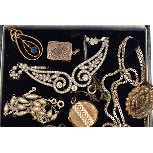 142 - A SELECTION OF JEWELLERY, to include an enamel 'Michaela Frey' locket suspended from a silver box li... 