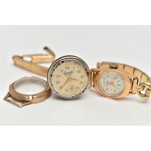 151 - A LADYS 'MUDU' WRISTWATCH AND AN 'EVERITE' WATCH HEAD, manual wind 'Mudu' wristwatch, in a polished ... 