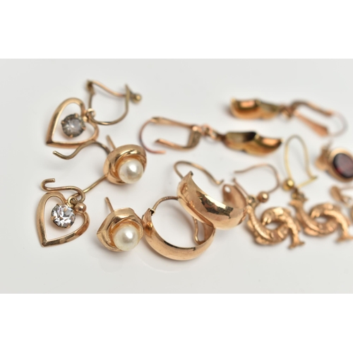 154 - SIX PAIRS OF EARINGS, to include a pair of clog shoe drop earrings on fish hooks, stamped 375, a pai... 