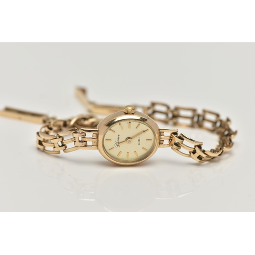 162 - A LADYS 9CT GOLD 'GENEVE' WRISTWATCH, quartz movement, oval gold dial signed 'Geneve Gold', baton ma... 