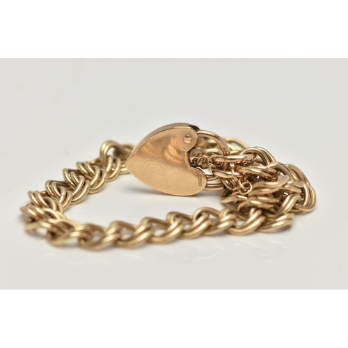 163 - A 9CT GOLD BRACELET, double link bracelet, hallmarked 9ct Birmingham, fitted with a heart padlock cl... 