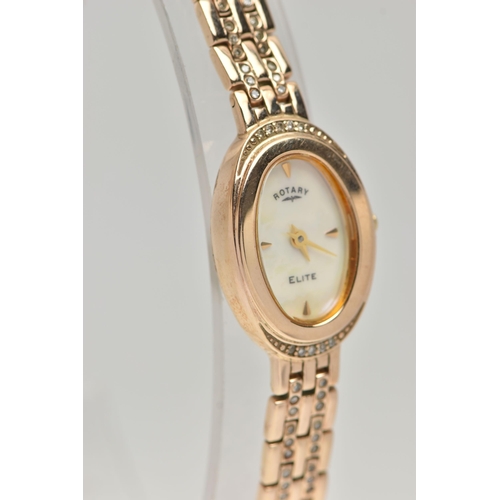 173 - A LADYS 9CT GOLD 'ROTARY' WRISTWATCH, quartz movement, oval mother of pearl dial signed 'Rotary Elit... 