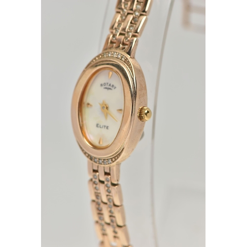 173 - A LADYS 9CT GOLD 'ROTARY' WRISTWATCH, quartz movement, oval mother of pearl dial signed 'Rotary Elit... 