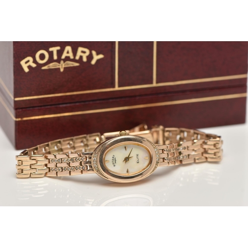 173 - A LADYS 9CT GOLD 'ROTARY' WRISTWATCH, quartz movement, oval mother of pearl dial signed 'Rotary Elit... 