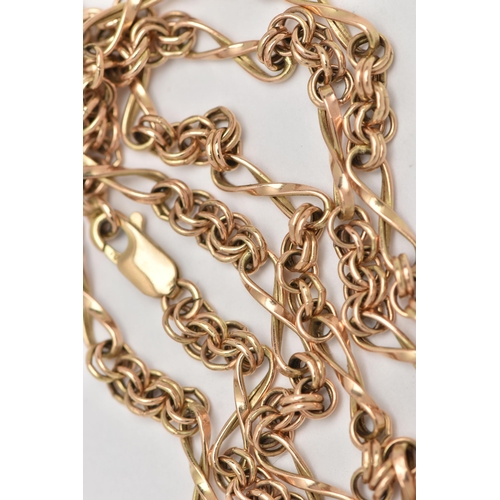 174 - A 9CT GOLD FANCY CHAIN, alternating belcher chain and infinity links, fitted with a lobster clasp, h... 