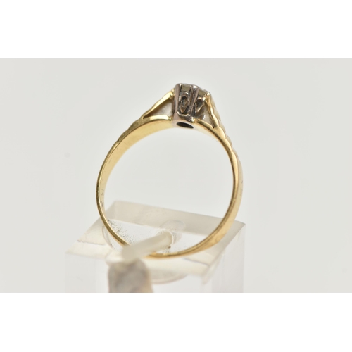 190 - A YELLOW METAL SINGLE STONE DIAMOND RING, designed with a round brilliant cut diamond, in a six claw... 