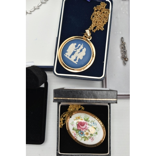 199 - A BOX OF ASSORTED JEWELLERY AND WATCHES, to include a boxed white metal cubic zirconia set pendant n... 