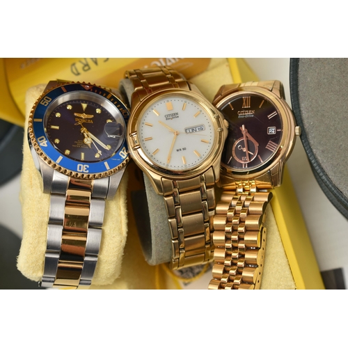 200 - THREE GENTS WRISTWATCHES, to include a 'Citizen Eco-Drive' wristwatch 690053, a 'Citizen Eco-Drive' ... 